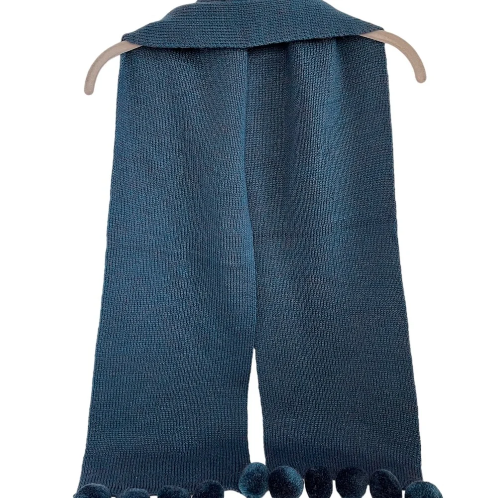 Alpaca Wool Scarf Peru Handmade Pom Poms Blue Magenta Collections and Designs VG